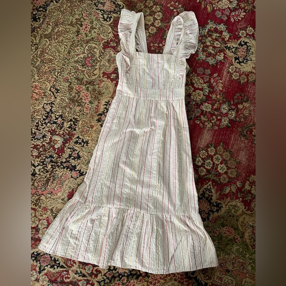 LOFT Dresses & Skirts - Gently preowned LOFT sundress pinafore lurex stripes ruffle hem 0